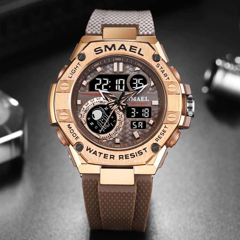 SMAEL New Man Watch for Men Sports Quartz Wristwatch Outdoor Waterproof Military Digital Watches Dual Time and Stopwatch Alarm Clock