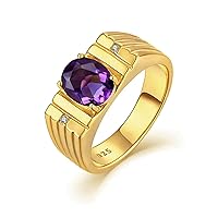 10K 14K 18K Gold Natural Diamond Mens Gemstone Engagement Rings Oval Natural Gemstone Rings for Men Best Gift for Husband/Father/His