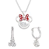 Disney Minnie Mouse April Birthstone Silver Plated Shaker Necklace and Hoop Earrings Set, Official License