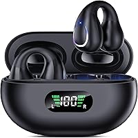Open Ear Clip Wireless Earbuds Bluetooth 5.3, Sports Earphones Built-in Microphone with Earhooks & Ear Hook, Wireless Charging Case & Display, Waterproof Fitness Headphones for Running