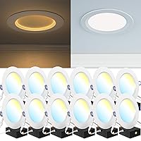 Sunco Lighting 12 Pack 6 Inch Ultra Thin LED Recessed Ceiling Lights Slim, Night Light, Baffle Trim, 2700K/3000K/4000K/5000K/6000K Selectable, Dimmable, 14W, Canless Wafer with Junction Box - ETL, ES