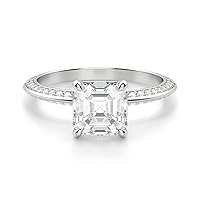Riya Gems 2.10 CT Asscher Moissanite Engagement Ring Wedding Bridal Ring Set Solitaire Accent Halo Style 10K 14K 18K Solid Gold Sterling Silver Anniversary Promise Ring Gift for Her