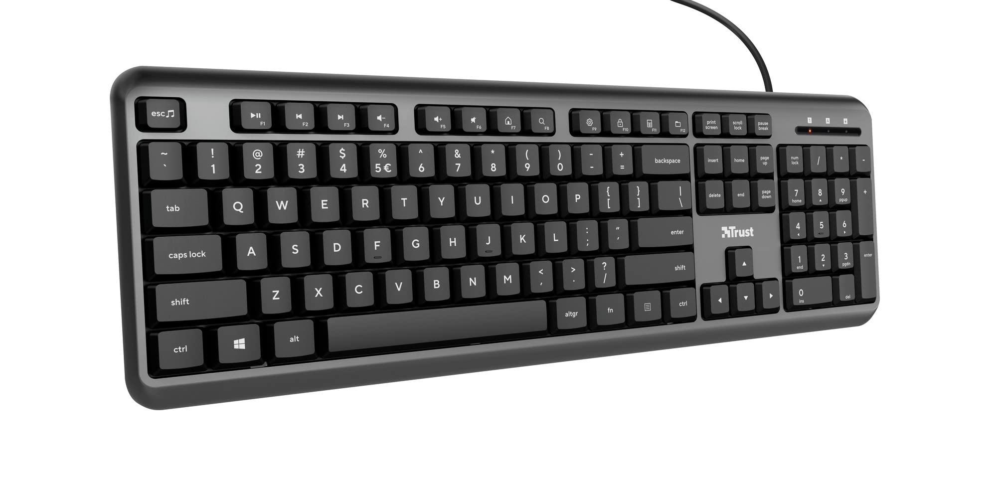 Trust Ody Wired Keyboard, Full-Size Keyboard, QWERTY UK Layout, Silent Keys, Spill-Resistant, 1.8 m Cable, USB Plug and Play, Keyboard for PC, Laptop, Mac - Black