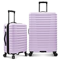 Boren Polycarbonate Hardside Rugged Travel Suitcase Luggage with 8 Spinner Wheels, Aluminum Handle, Lavender, 2-Piece Set, USB Port in Carry-On