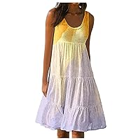 Strapless Dress,Womens Summer D Dress Sleeveless Mini Dress Solid Loose Short Flowy Pleated Sundresses Plus Si
