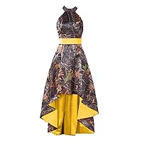 YINGJIABride Camouflage Wedding Guest Formal Dresses High Low Bridesmaid Gowns Halter