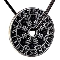Nordic coin Helm of Awe Vegvísir Triskelion Valknut triquetra Tree of life all in one Antique Silver Pewter Men's Pendant Necklace Protection Amulet Lucky Charm Talisman Medallion w Black Leather Cord