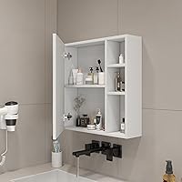 White MDF Material Mirror Cabinet, Bathroom Mirror, and a Separate Wall Mounted Bathroom Mirror for Storage and Space Saving