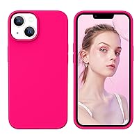 GUAGUA Compatible with iPhone 13 Case 6.1 Inch Liquid Silicone Soft Gel Rubber Slim Thin Microfiber Lining Cushion Texture Cover Shockproof Protective Phone Case for iPhone 13, Hot Pink