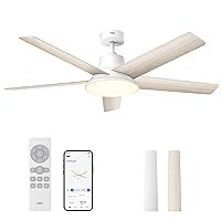 Dreo Smart Ceiling Fan with Lights, 52 Inch, 12 Speeds & 3 Fan Modes, Stepless Color Tones, Dimmable LED Light, 12H Timer, Quiet DC Motor, Remote/APP/Alexa Control, White Ceiling Fans Indoor