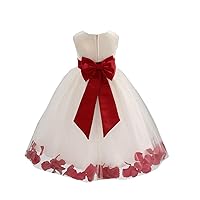 Wedding Pageant Flower Petals Girl Ivory Dress with Bow Tie Sash 302a
