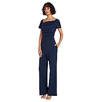 Maggy London womens Stylish and Chic Asymmetric Neck Jumpsuit With Short Sleeves | Jumpsuits for Women Dressy