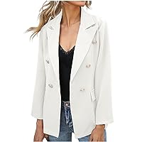 Women's Double Breasted Casual Blazer Long Sleeve Lapel Neck Button Front Dressy Jacket Fashion Blazer Coat