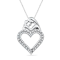 DGOLD Sterling Silver Round Diamond Mom and Child Heart Pendant (1/4 Cttw)