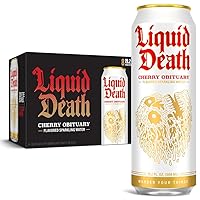 Liquid Death, Cherry Obituary Sparkling Water, Cherry Flavored Sparkling Beverage Sweetened With Real Agave, Low Calorie & Low Sugar, 8-Pack (King Size 19.2oz Cans)