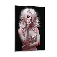Comic Poster Art Girl Portrait Silver Short Hair Smokey Room Decor Wall Art Decor Canvas Painting Posters And Prints Wall Art Pictures for Living Room Bedroom Decor 12x18inch(30x45cm) Frame-style