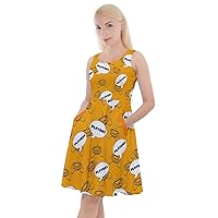 CowCow Womens Dress with Pockets Robots Pixeled Cartoon Cosplay Halloween Ghost Pattern Party Skater Dress, XS-5XL