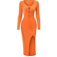 Women Fashion Ruched Sweaters Dress Elegant Long Sleeve Button Midi Knit Bodycon Dresses 2023 Solid Color Pullover Hip Dress