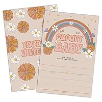 Baby Shower Invitations with Envelopes set of 25, Groovy Hippie Rainbow Baby Shower Invite Fill-in Card, Gender Reveal Party Decorations Supplies-(S0033