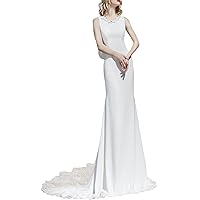 Sexy O Neck Unique Design with Lace Sheathy White Wedding Dress