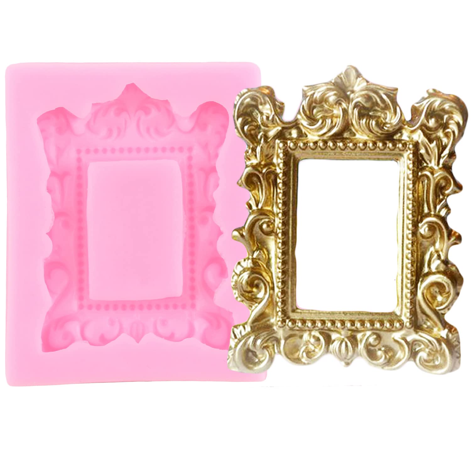 ZiXiang Photo Frame Silicone Molds Baroque Style Picture Frames Fondant Mold For Cupcake Topper Cake Decoration Chocolate Candy Polymer Clay Gum Paste Set Of 4