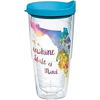 Tervis 1216835 Florida - Sunshine State Of Mind Insulated Tumbler with Wrap and Turquoise Lid, 24oz, Clear
