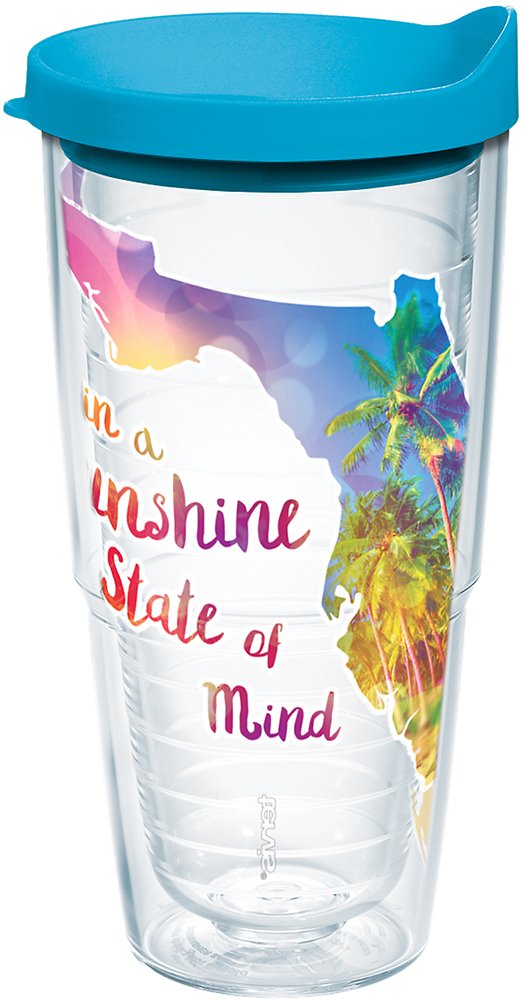 Tervis 1216835 Florida - Sunshine State Of Mind Insulated Tumbler with Wrap and Turquoise Lid, 24oz, Clear