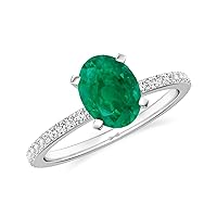 Natural Emerald Oval Solitaire Ring for Women Girls in Sterling Silver / 14K Solid Gold/Platinum