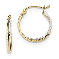 10k Yellow & White Gold Shiny-Cut Twisted Hammered Hoop Earrings