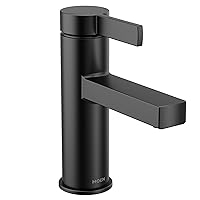 Moen Beric Matte Black Modern One-Handle Single Hole Bathroom Faucet with Drain Assembly and Optional Deckplate for Your Bath Sink, 84774BL