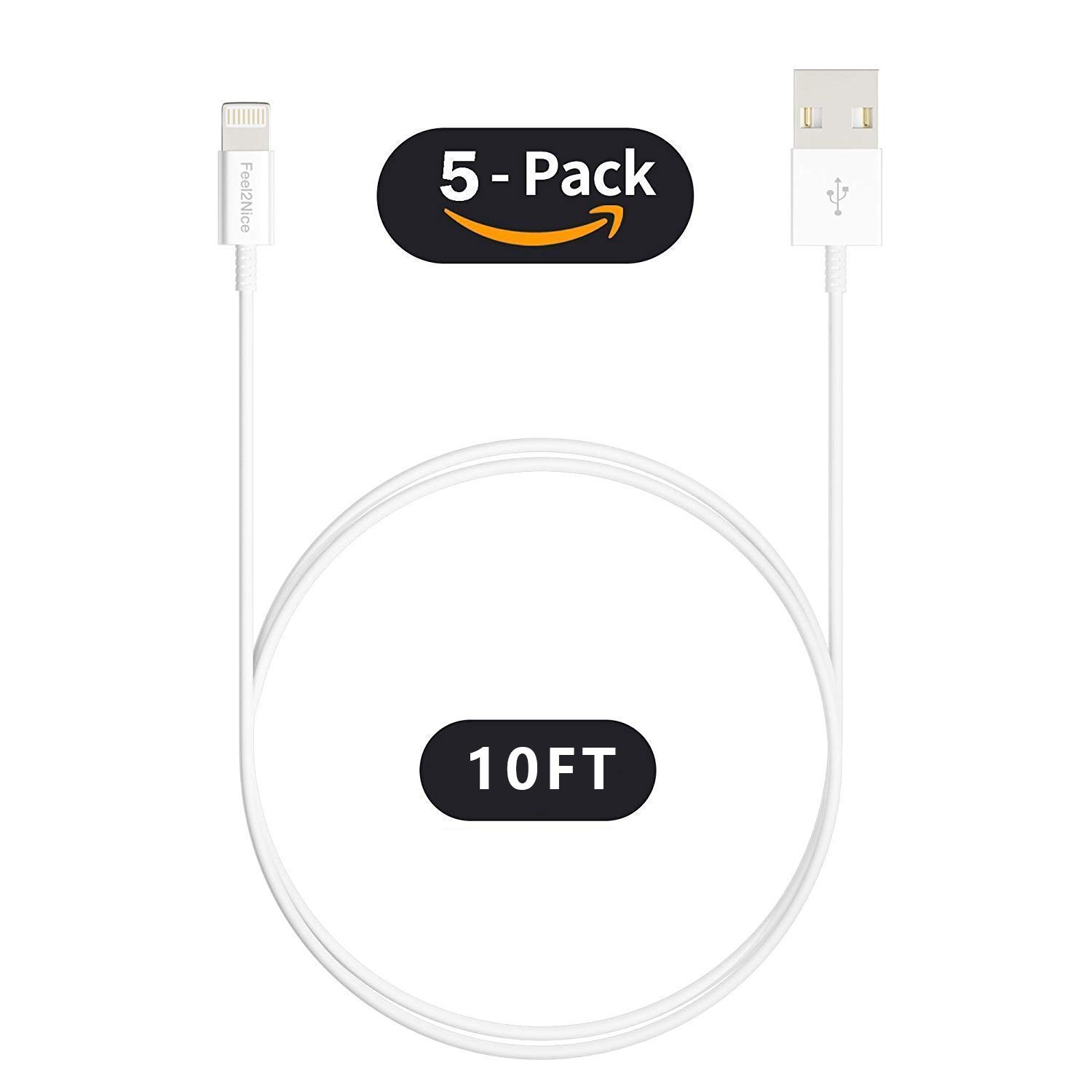 iPhone Charger Fast Charging[Apple MFi Certified] 5pack 10FT Long Lightning Cable Fast High Speed Data Sync iPhone Charger Cord for iPhone 14/13/12/11 Pro Max/XS MAX/XR/XS/X/8/7/Plus airpods (White)