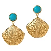 Gold Sea Shell Stud Earrings Turquoise Scallop Drop Dangle Beach Jewelry