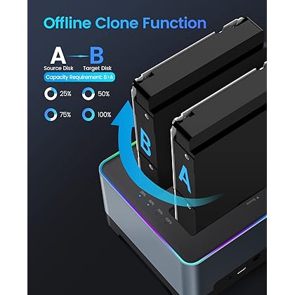 ORICO 2.5 3.5 inch HDD SSD Hard Drive Docking Station USB 3.2 Gen 2 to SATA Aluminum Alloy RGB Offline Clone Dock Duplicator up to 18TB with UASP [Support USB-C and USB-A] (5828C3-C)