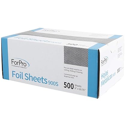 ForPro Professional Collection Embossed Foil Sheets 900S, Aluminum Foil, PopUp Dispenser for Hair Color Application and Highlighting, Food Safe, 9” W x 10.75” L, 500 Count