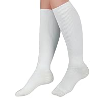CURAD Knee High Cushioned Compression Socks, 15-20 mmHg, White, Size A (S), Ideal for Varicose Veins & Edema Relief