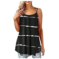 Plus Size Women Irregular Stripe Summer Tunic Cami Tops Trendy Casual Spaghetti Strap Crewneck Sleeveless Camisoles