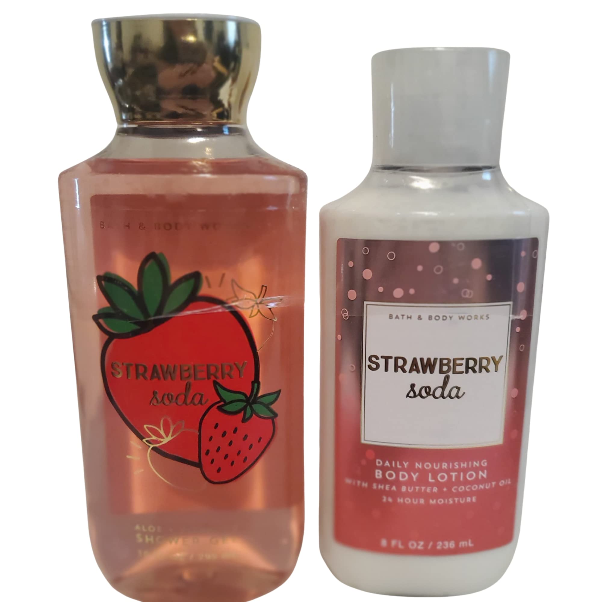 Bath and Body Works Gift Set of 10 oz Shower Gel and 8 oz Lotion (Strawberry Soda)