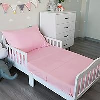 Biloban 3-Piece Toddler Sheet Set for Girl, Toddler Bedding Set Microfiber Includes Crib Mattress Sheet, Flat Sheet and Envelope Pillowcase, Silky Soft, Breathable and Lightweight, Pink