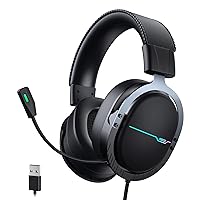Jeecoo J75 USB Gaming Headset for PC - 7.1 Surround Sound, Retractable Clear Microphone, Ultra-Soft Memory Foam Ear Pads, Flowing LED Lighting - Compatible with Laptops Desktop Computers