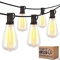 Outdoor String Lights, 50FT 2200K LED Patio Lights with ST38 Waterproof Bulbs, Retro Connectable String Lights for Patio Backyard Balcony