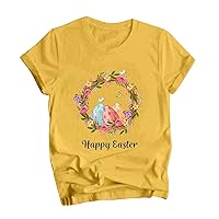 Red White and Blue Shirts for Women Easter Bunny Print T Shirt Loose Crew Neck Short Sleeve Top Womens Oversiz
