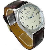 mastop Men's Classic Automatic Mechanical Day Calendar Luxury Leather Band Wrist Watch, Mechanical