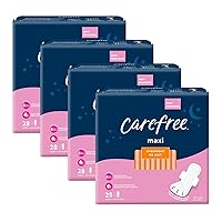 Carefree Maxi Pads for Women, Overnight Pads With Wings, 112ct (4 Packs of 28ct) | Carefree Pads, Feminine Care, Period Pads & Postpartum Pads | 112ct (4 Packs of 28ct)