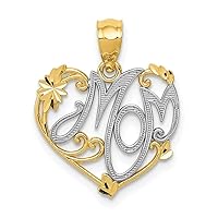 14ct Yellow Gold Polished and Rhodium Mom Pendant Necklace Measures 20x15mm Wide Jewelry for Women