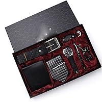 GYLXW Men's Quartz Watch Tie Wallet 7-Piece Business Gift Set (Color : D, Size : 35X22X5 cm)
