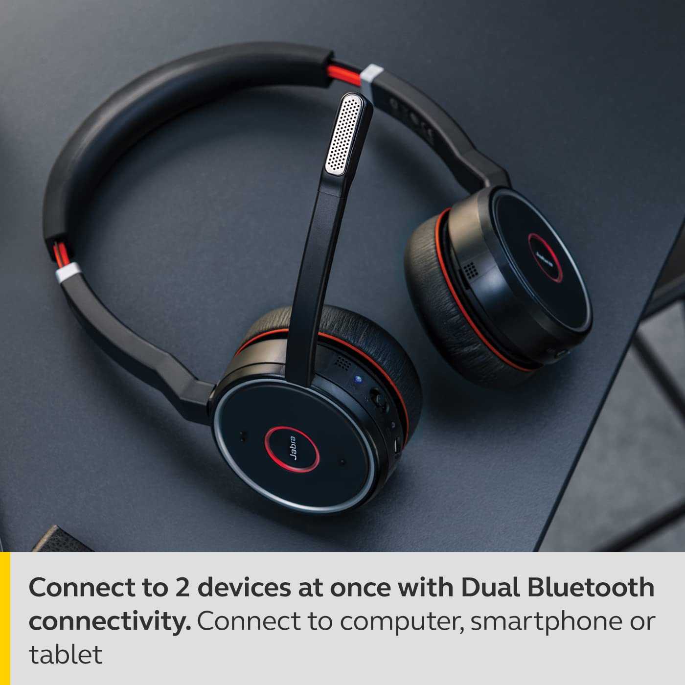 Jabra Evolve 75 UC Wireless Headset, Stereo – Includes Link 370 USB Adapter and Charging Stand – Bluetooth Headset with World-Class Speakers, Active Noise-Cancelling Microphone, All Day Battery