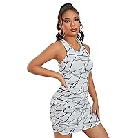 TINMIIR Women's Summer Dresses Allover Geometric Print Ruched Bodycon Mini Pencil Dress