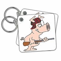 3dRose Key Chains Hunter Hunting Pig Cartoon (kc-104219-1)