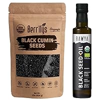 Black Seeds + Black Seed Oil, USDA Organic Certified, RAWYA, Cold Pressed, Glass Bottle, Nigella Sativa Oil, Non-GMO, Black Cumin Seed Oil, also known as Kalonji, Nigella
