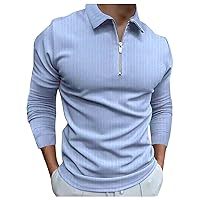 Mens 1/4 Zip Up Striped Golf Sweatshirts Lightweight Fashion Casual Collared T Shirts for Men Retro Solid Casual Polos